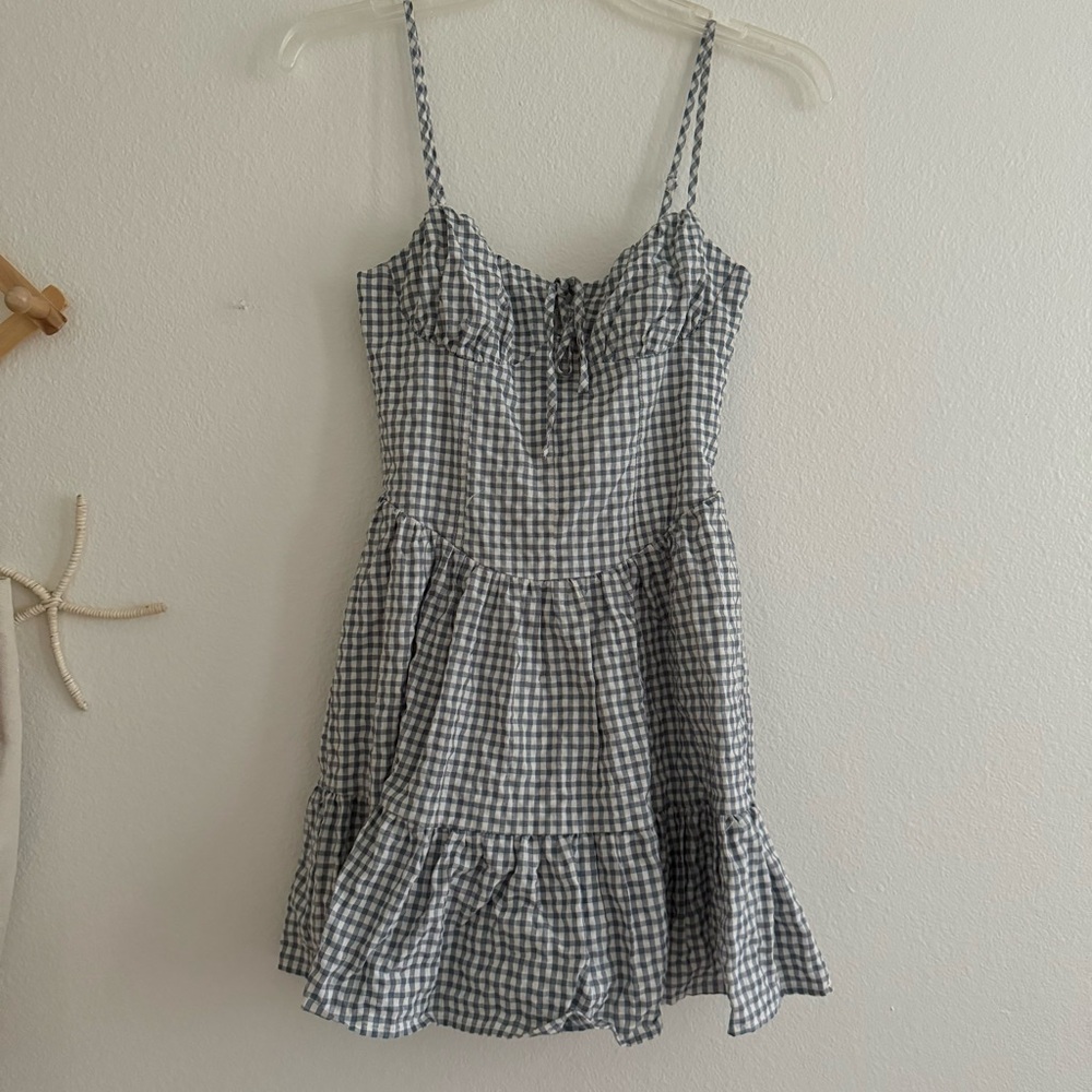 Blue and White Gingham Mini Dress
